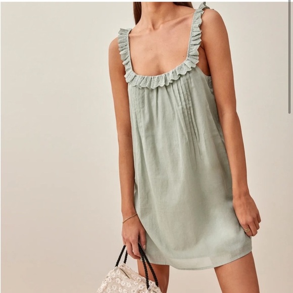 Reformation Dresses & Skirts - Reformation Sage Green Eyelet Lace Trim Tucker Dress Size M